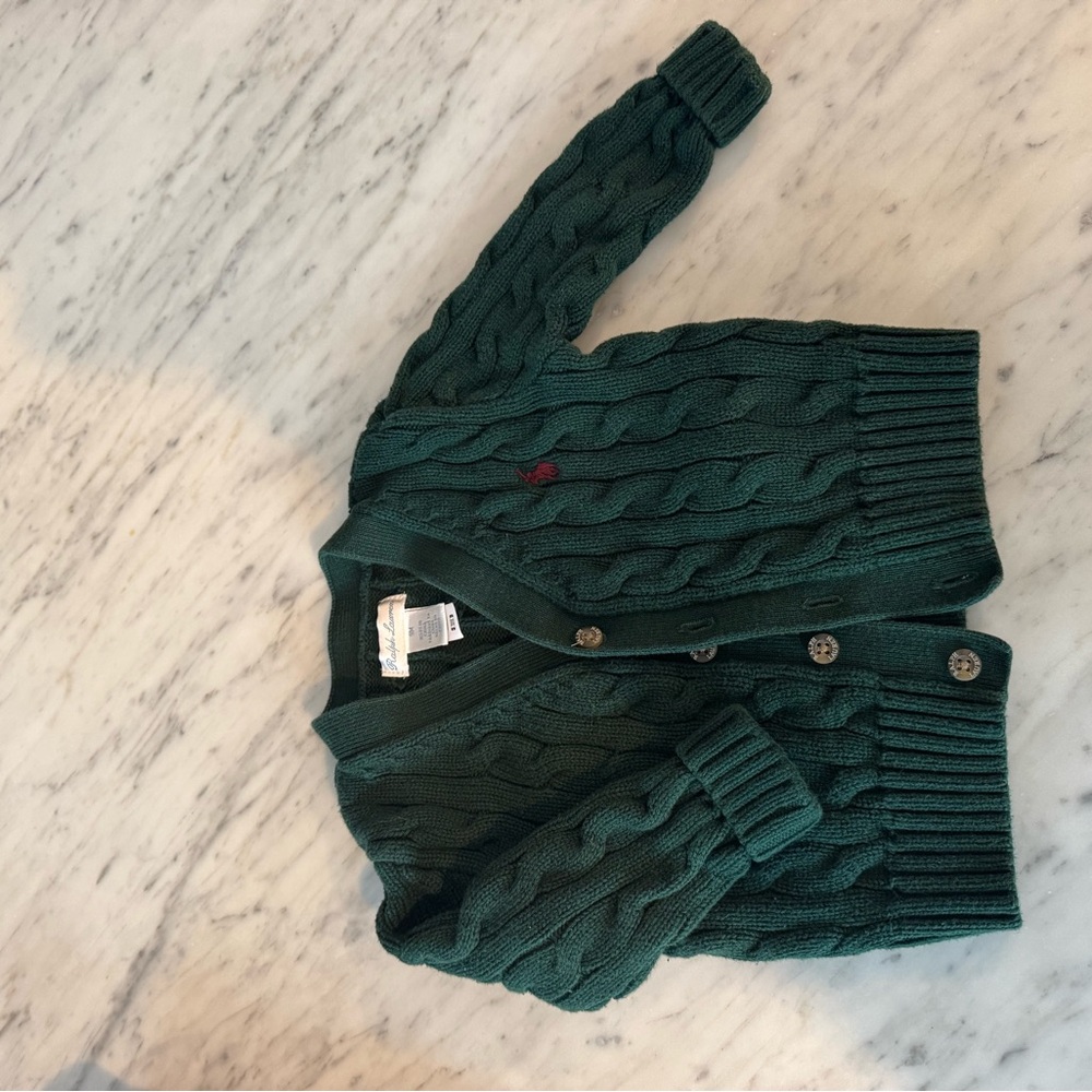 Ralph Lauren Green V-Neck Cable Knit Sweater